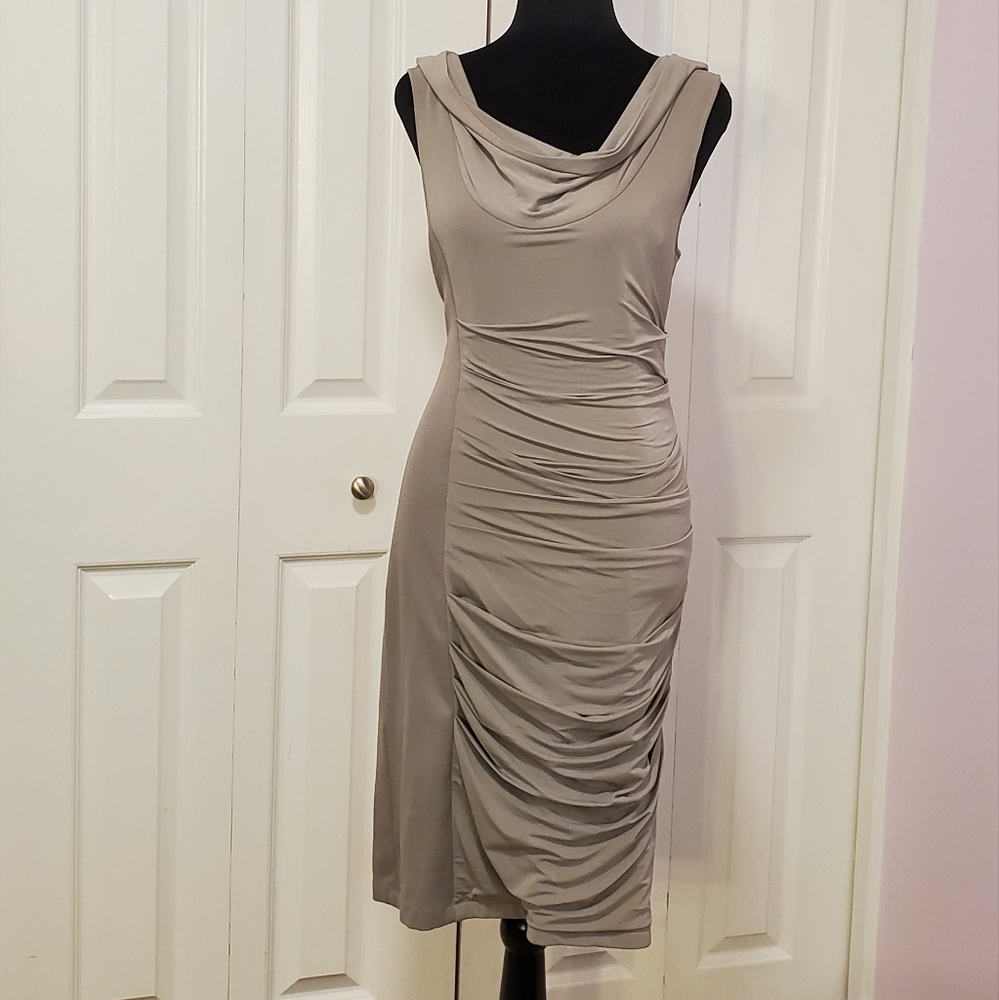 BCBGMAXAZRIA Grey Cowl Neck Body Bodycon Cocktail Dress Size 8